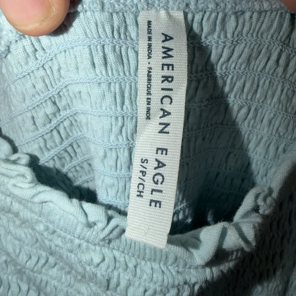 American Eagle Smocked Ruffle Mini Dress Size Small Blue - Picture 5 of 7